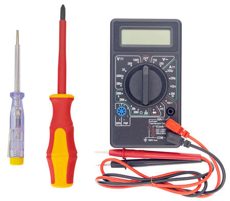 Different electrician's tools on white background