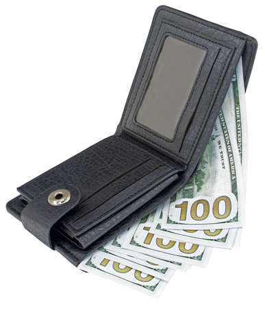 men's wallet money in cash on white background