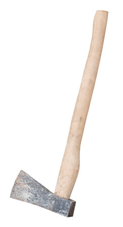 ax with wooden handle on white backgroundの写真素材