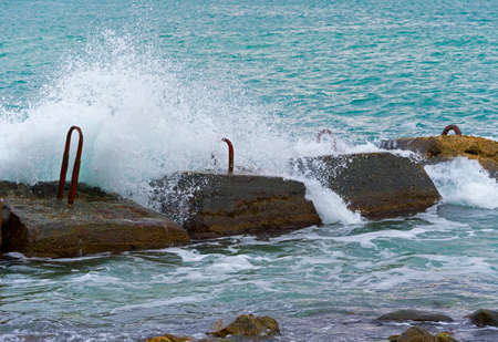 Strong large sea wave during a sea stormの写真素材
