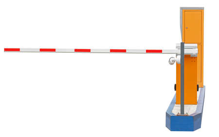 Automatic barrier gates to entry the courtyard of the building on white background