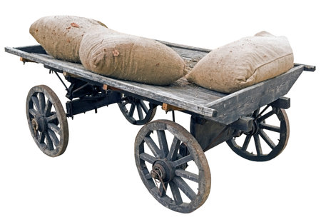 the Ancient wooden cart on white backgroundの写真素材