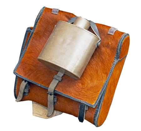 old Leather bandoleer of ammunition isolated on whiteの写真素材