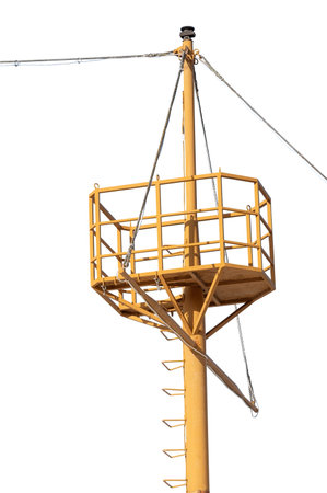 observation deck on the top of the mast of a sailing ship on white background