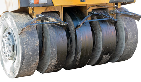 Heavy Vibration roller compactor for road repairing on white background
