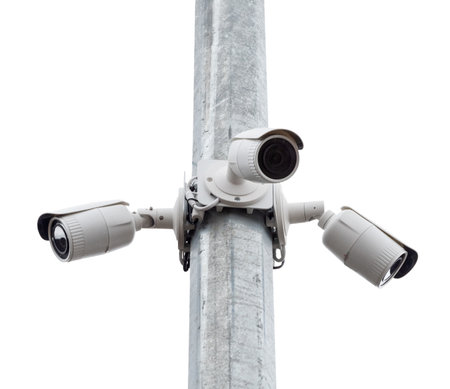 Spherical IP security camera on white backgroundの写真素材