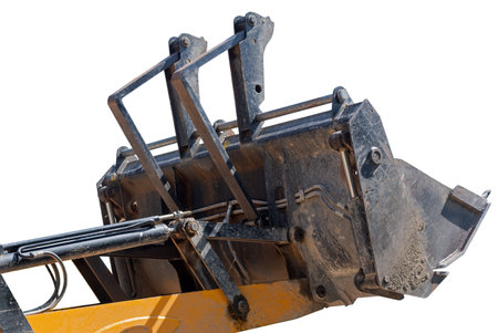 Bulldozer lifting bucket. Excavator bucket on a white background