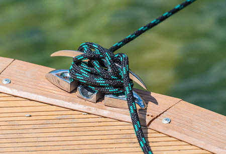 rope and Marina bollard on moorageの写真素材