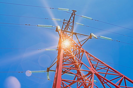 electric tower high voltage post with blue sky