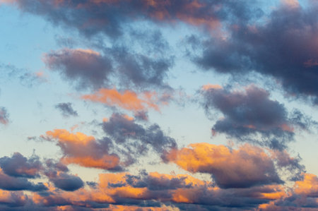 Dramatic landscape of autumn sunset in orange tones