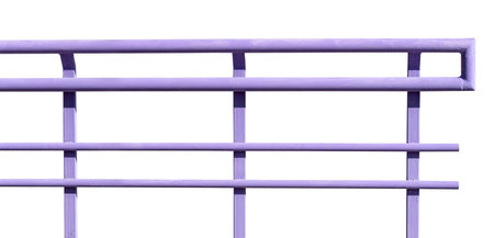 new metal fence with handrail on white backgroundの写真素材