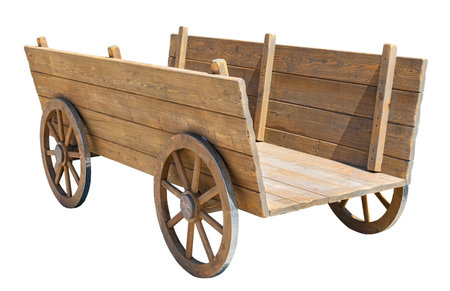 Copy of old wooden wagon isolated on white backgroundの写真素材