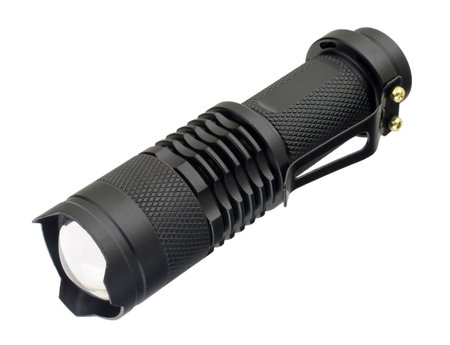 Electric flashlight with a LED on a white backgroundの写真素材