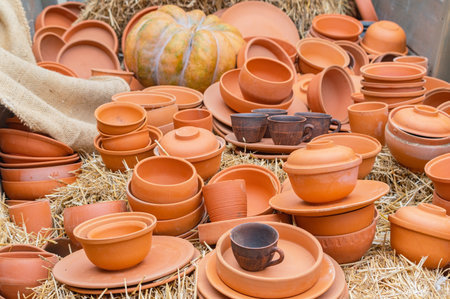 handmade fired clay tableware at the fair
