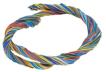 Multicolor telecommunication network cables isolated on white background