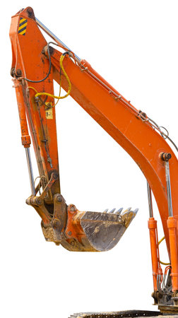 bucket of a modern excavator on a white background