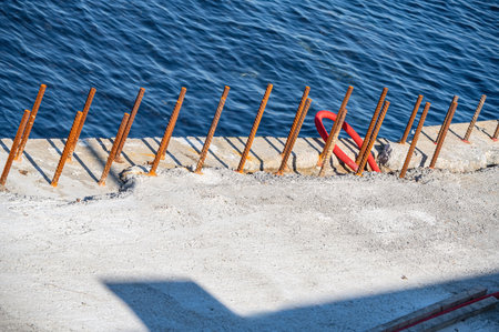 metal frame for a parapet to protect the embankment from sea wavesの写真素材