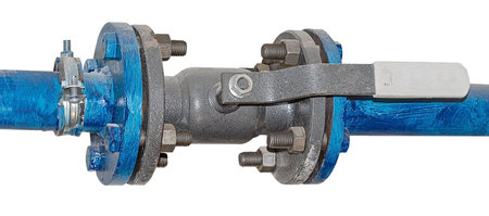 metal pipe with valve on white background