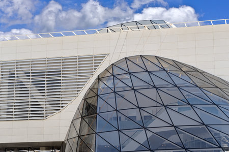 A close-up photo of a modern building's white facade