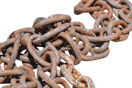 An old rusty metal chain from a ship's anchorの写真素材