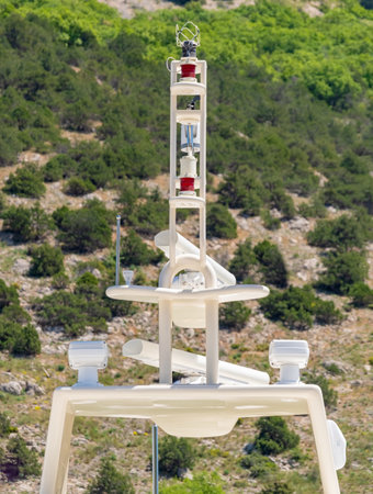 Antennas, radar, anemometer and other communication and navigation equipment on the mast of shipの写真素材