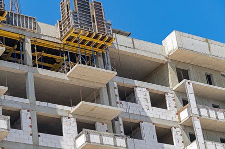 construction of a multi-storey residential building using monolithic frame technologyの写真素材
