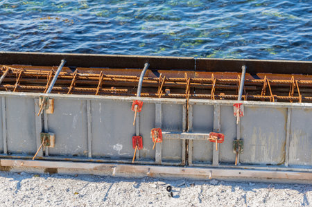 metal frame for a parapet to protect the embankment from sea wavesの写真素材