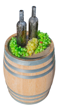A wooden wine barrel on white background