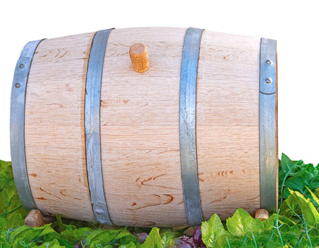A wooden wine barrel on white background.の写真素材