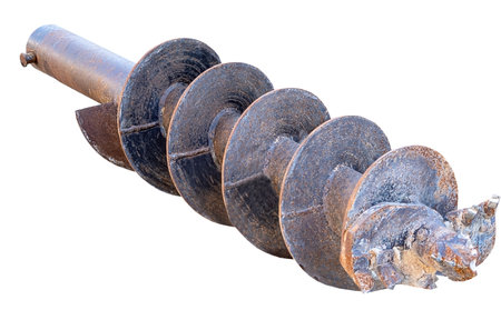 Closeup of a Metal Auger Drill Bit on white background