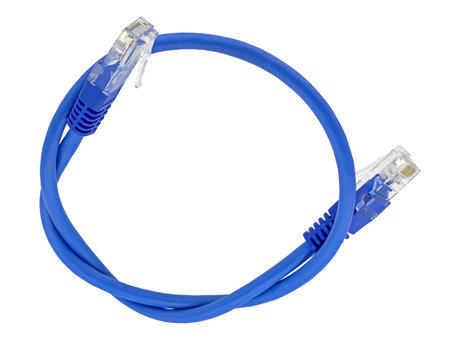Blue Lan cable on white background