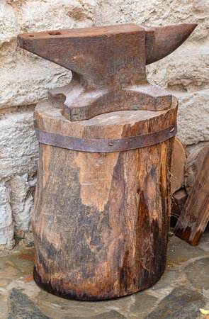 An old anvil in the blacksmith's workshop