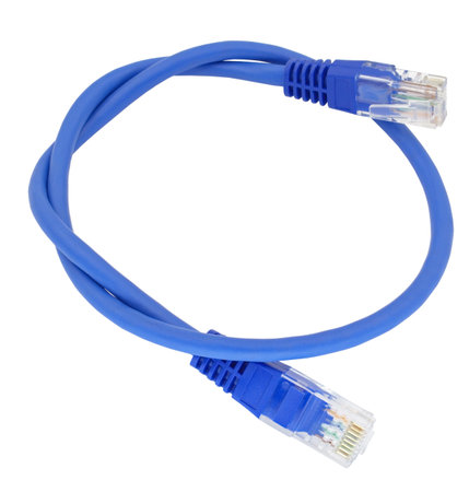 Blue Lan cable on white background