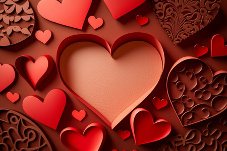 Valentine's Day background with red hearts. Generative AIの素材