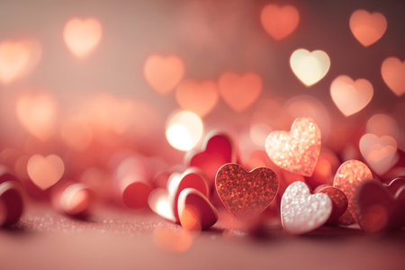 Valentine's day background with hearts and bokeh lights. Generative AIの素材