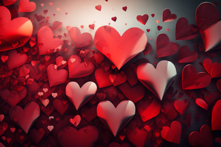 Red hearts on abstract background. Valentines day concept. Generative AIの素材