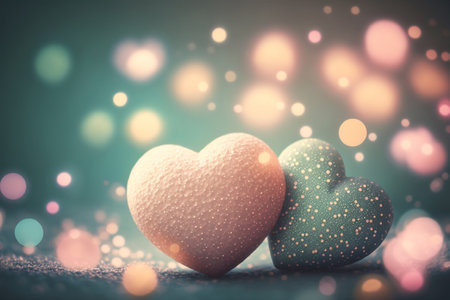 Valentine's day background with hearts and bokeh lights. Generative AIの素材