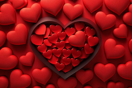 Valentines day background with red hearts. Generative AIの素材