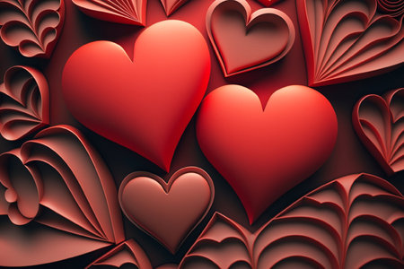 Red hearts on a dark background. 3d rendering, illustration. Generative AIの素材