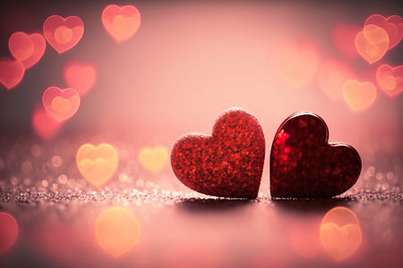 Valentine's day background with red hearts on bokeh background. Generative AIの素材