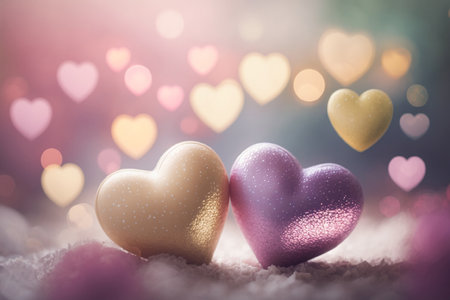 Valentine's day background with hearts and bokeh lights. Generative AIの素材