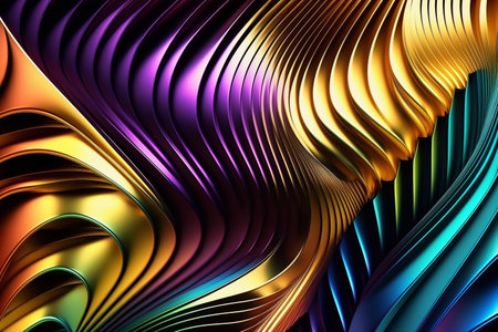 3d render, abstract background with wavy lines in golden and blue colors. Generative AIの素材