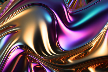 3d render, abstract background with iridescent folds of metallic material Generative AIの素材