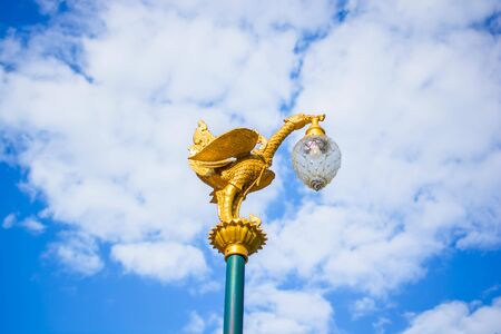 Electricity Pylons and Lamps: Animal Lamps in Thai Literature: Characters in Thai Literature, Lamps, Backgrounds, blue Sky, Cloud Cover.の写真素材