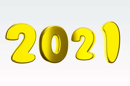 2021 golden bold word 3d illustration on isolated on white background .の写真素材