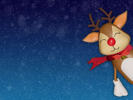 Merry Christmas and Happy New Year with cute reindeer on blue snow background  for Text, WEB and banner.の写真素材