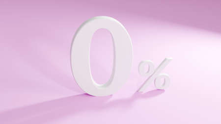 zero percent or 0 % White color  isolated on pink background with shadow. 3D rendering.の写真素材
