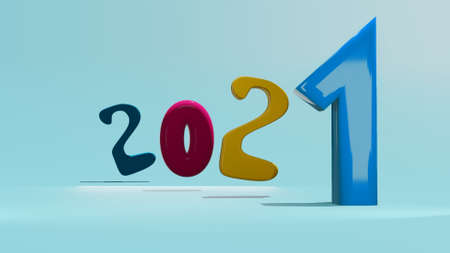 2021 3D rendering new year concept. 2021 new year text pastel colorful  on pink background. 3d...