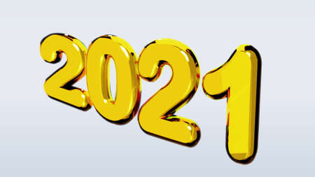 2021 golden bold word 3d-illustration isolated on white background.の写真素材