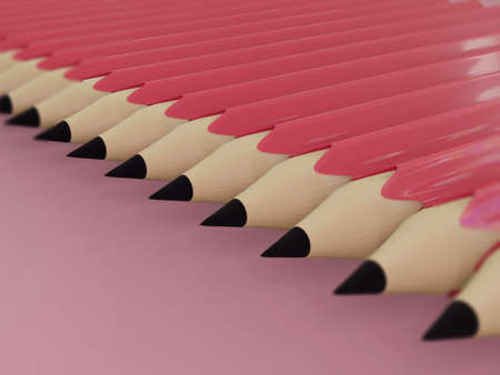 group of Realistic pink pencils Isolated pink background , tool for school or college . 3d illustration.の写真素材